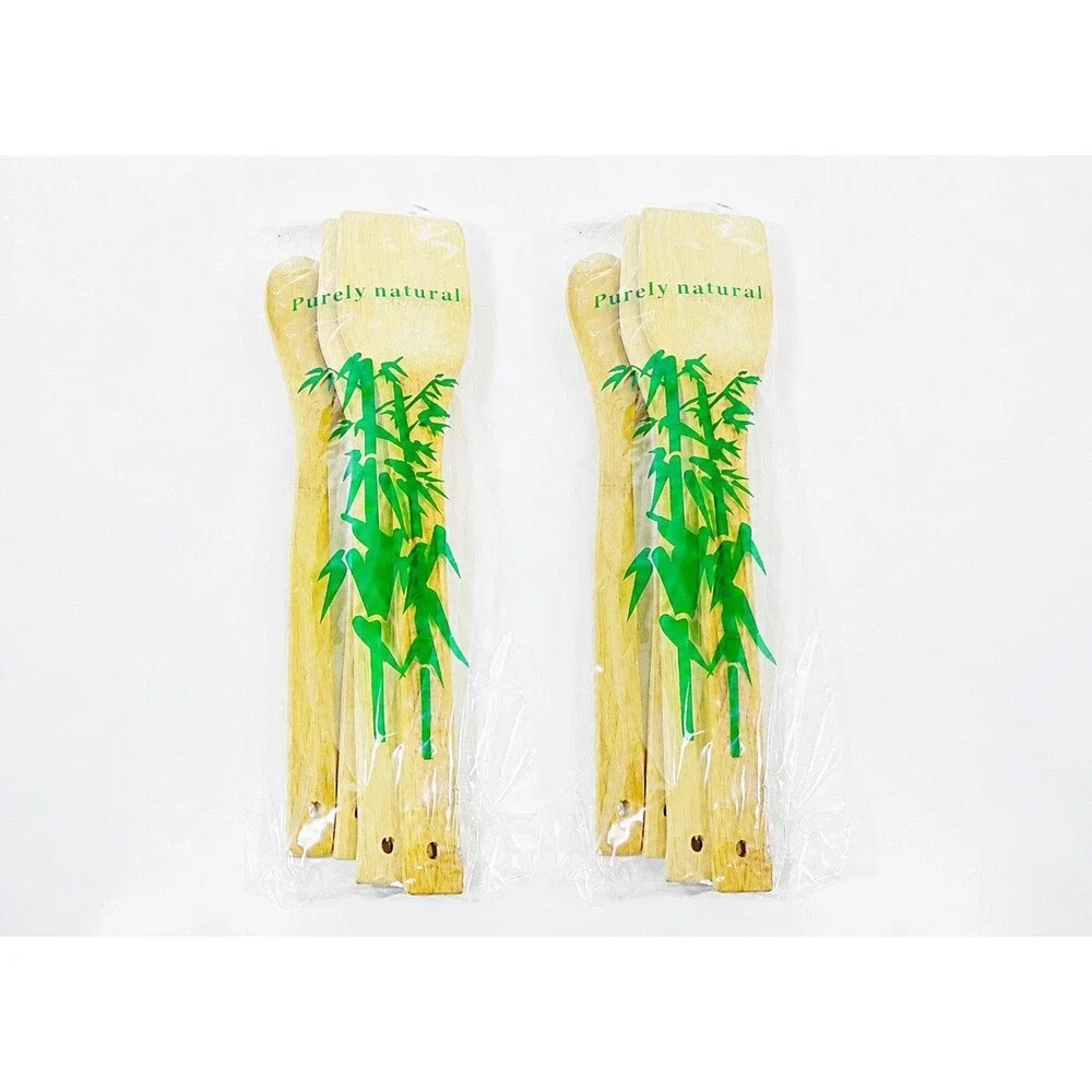 8 Pc Bamboo Kitchen Utensils Wooden Spatula, Spoon Fork Natural Wood Cooking Set